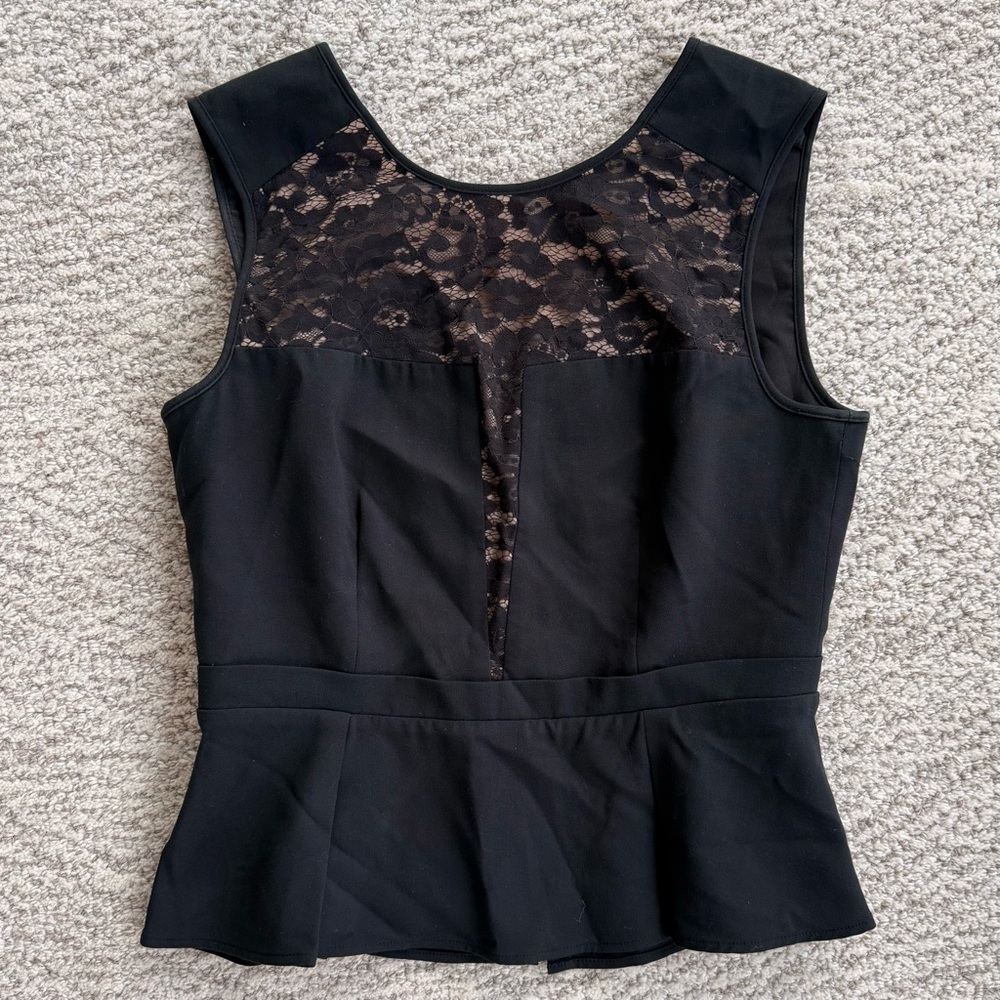 BCBG Black Lace-Trim Peplum Top